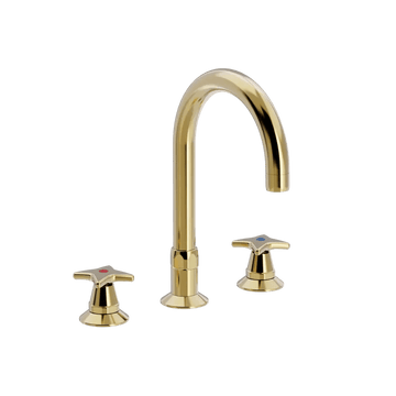 Toni Copenhagen Håndvaskarmatur Toni Copenhagen Krydsgreb 3-huls håndvaskbatteri med Ø150mm tud - messing