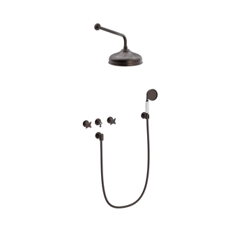 Toni Copenhagen Bruser til indbygning Toni Copenhagen Krydsgreb brusearmatur til indbygning med hovedbrus Ø220 - bruneret messing