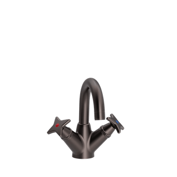 Toni Copenhagen Håndvaskarmatur Toni Copenhagen Krydsgreb håndvaskbatteri m. fastmonteret tud - bruneret messing