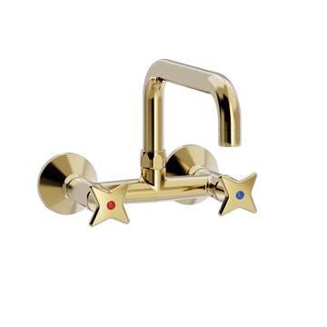 Toni Copenhagen Håndvaskarmatur Toni Copenhagen Krydsgreb vægarmatur m. svingtud L200mm - messing