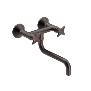 Toni Copenhagen Håndvaskarmatur Toni Copenhagen Krydsgreb vægarmatur m. svingtud S200 mm. - bruneret messing