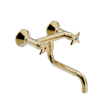 Toni Copenhagen Håndvaskarmatur Toni Copenhagen Krydsgreb vægarmatur m. svingtud S200 mm. - messing