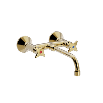 Toni Copenhagen Håndvaskarmatur Toni Copenhagen Krydsgreb vægarmatur m. V200 mm. fast tud - messing