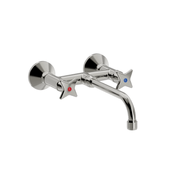 Toni Copenhagen Håndvaskarmatur Toni Copenhagen Krydsgreb vægarmatur m. V200 mm. fast tud - nikkel