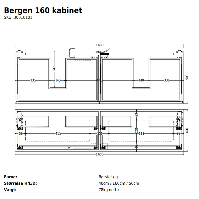 Copenhagen Bath Badeværelsesmøbler Copenhagen Bath Bergen 160 kabinet