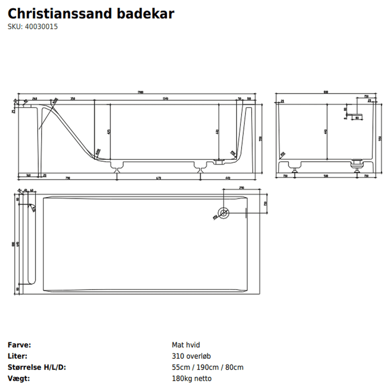 Copenhagen Bath Badekar Copenhagen Bath Christianssand 190 badekar