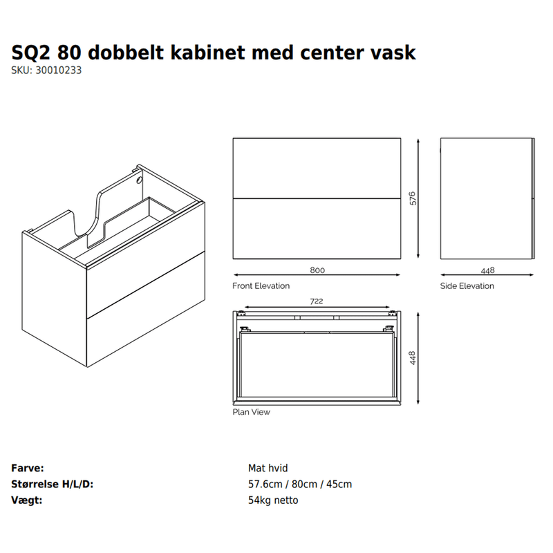 Copenhagen Bath Badeværelsesmøbler Copenhagen Bath SQ2 80 dobbelt kabinet med center vask